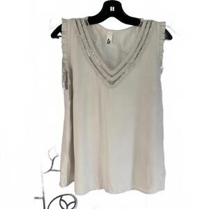 Top Trendy Women's Light Grey Top with V-Neck Sequins & Ruffle Sleeves - Small